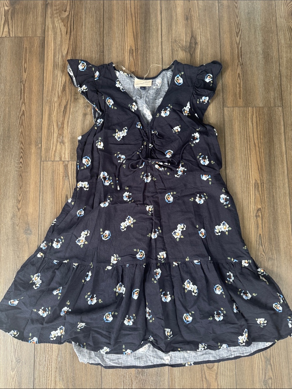 Universal Thread Navy Floral Tie-Neck Ruffle Mini Dress